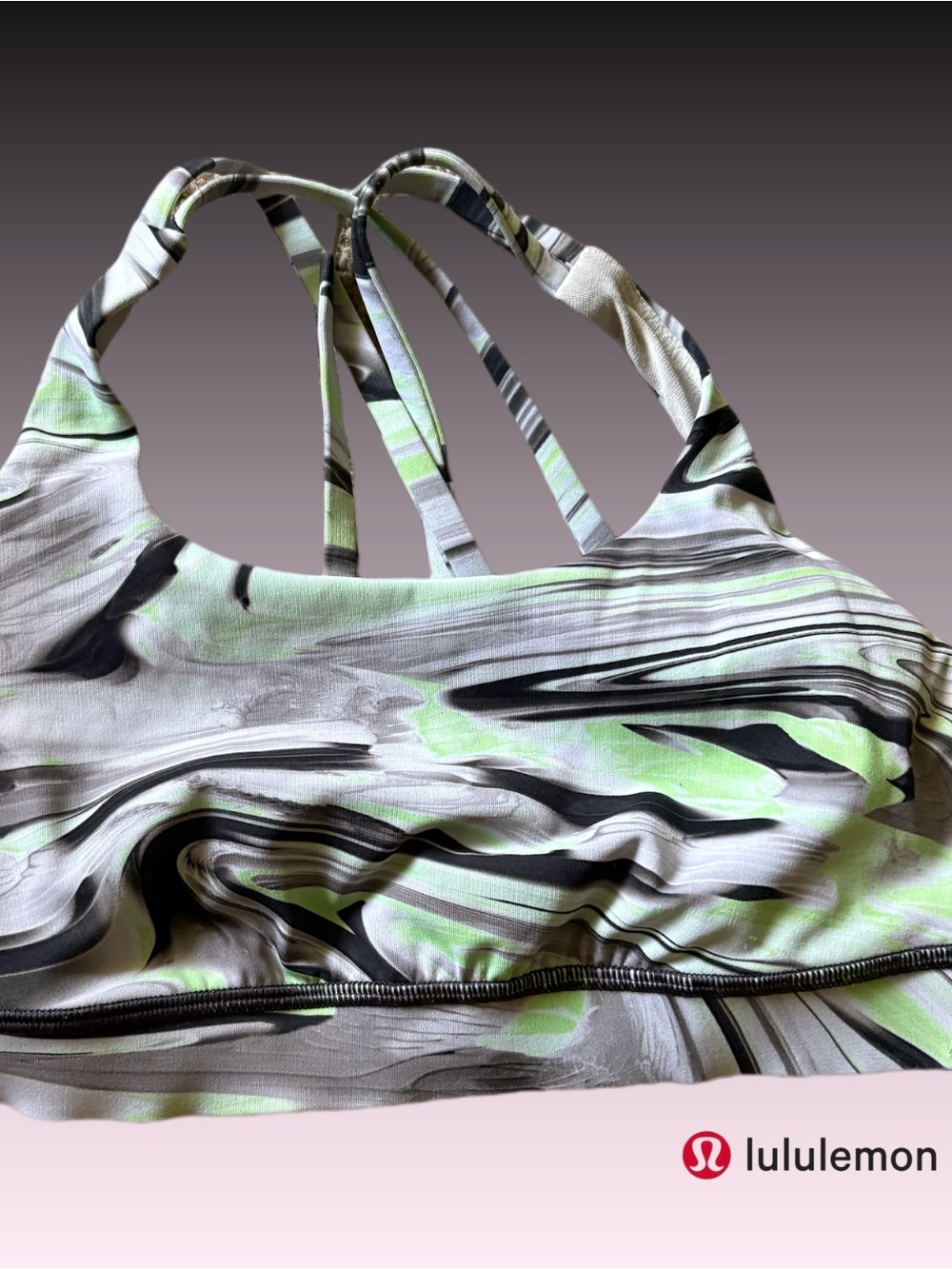 lululemon athletica Marble Print Strappy Sports Bra in Black, White, Lime 4